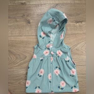 Carter’s Baby Girl Fleece Vest 6M Hooded Floral Zip Up